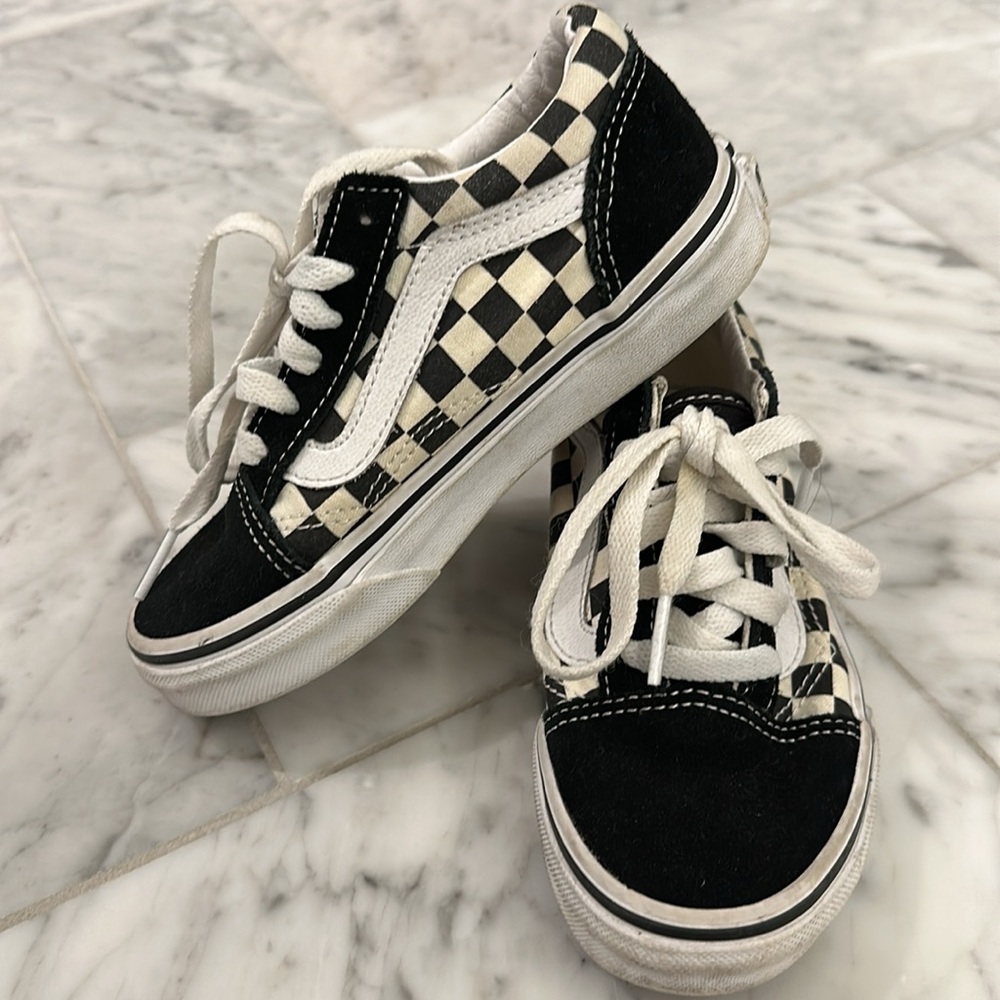 VANS (little kid size 12) white & black checkered tie up